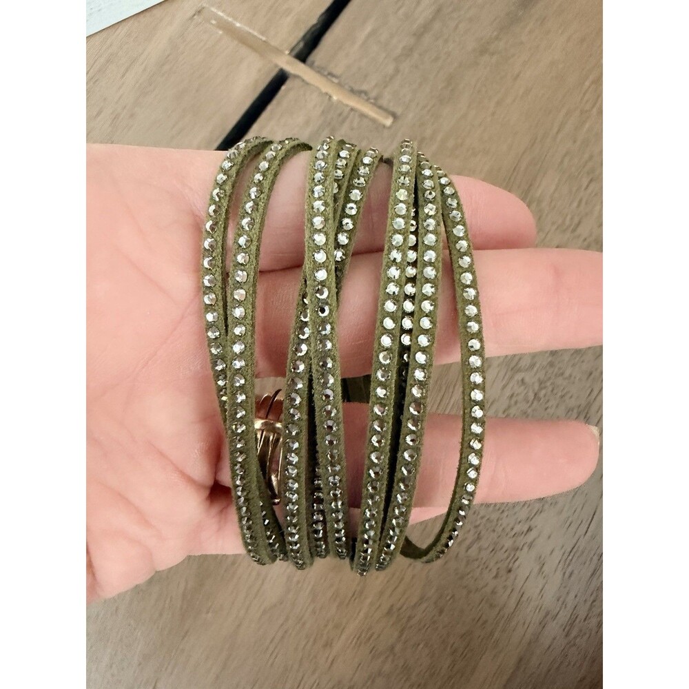 Retired Touchstone Wrap Star Olive Green Alcantara Swarovski Crystals Bracelet - Picture 2 of 6